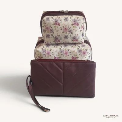 Kit 2 necessaire jardim bordô P e M + carteira acolchoada JPG_2x